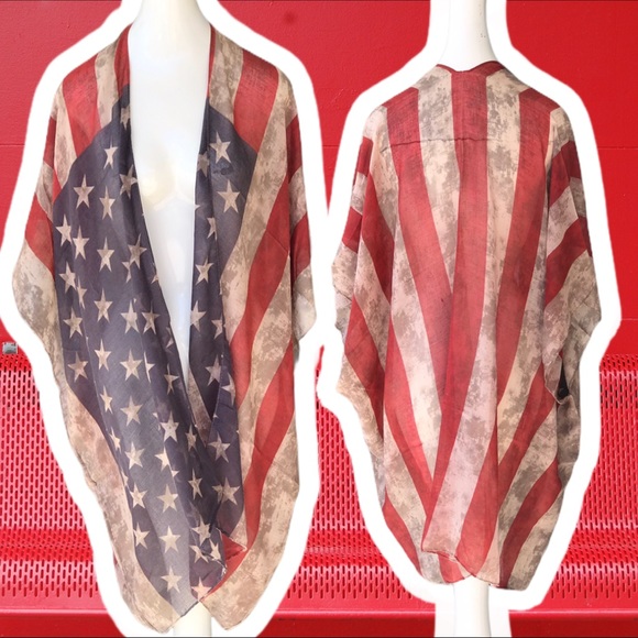4th of July Stars & Stripes Sleeveless Flag Pancho Coverup - Picture 4 of 11